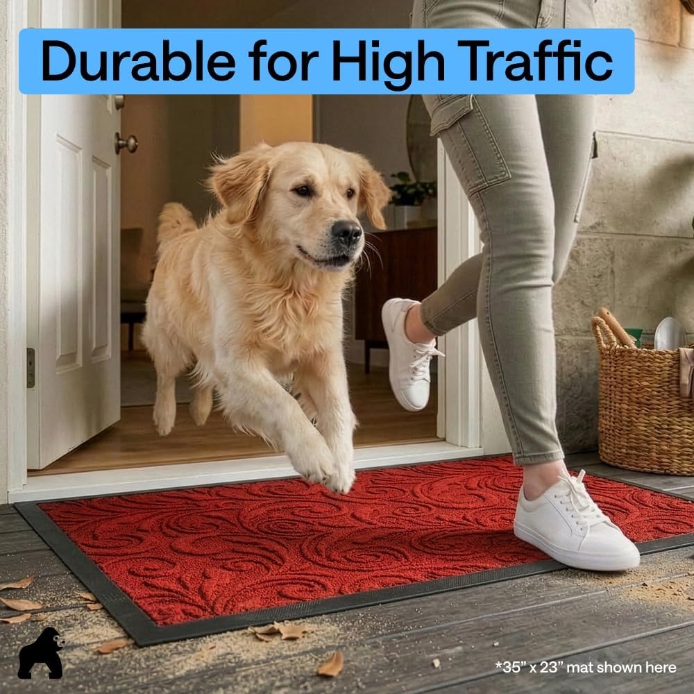 image:imageGORILLA GRIP WeatherMAX Door Mat Indoor Outdoor Use 29x17 Gray DiamondRed Vintage Wine