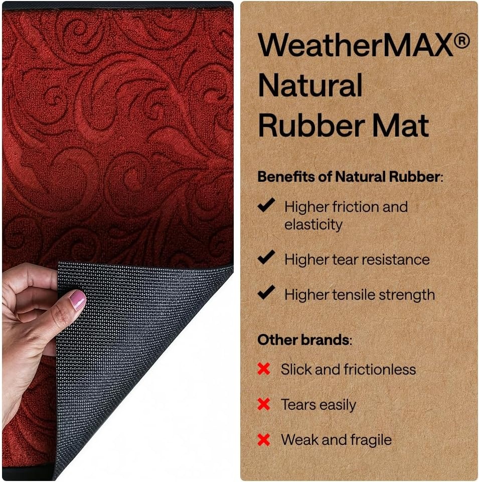 image:imageGORILLA GRIP WeatherMAX Door Mat Indoor Outdoor Use 29x17 Gray DiamondRed Vintage Wine