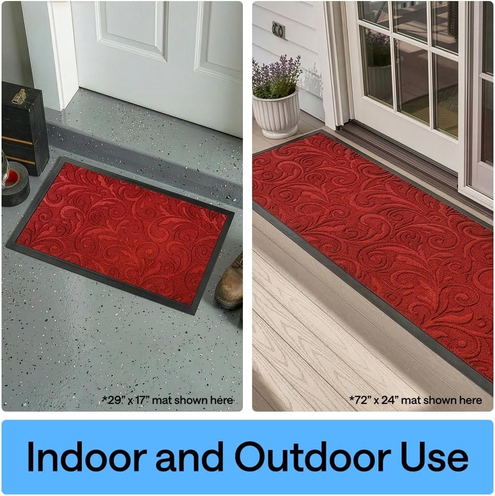 image:imageGORILLA GRIP WeatherMAX Door Mat Indoor Outdoor Use 29x17 Gray DiamondRed Vintage Wine
