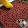 image:imageGORILLA GRIP WeatherMAX Door Mat Indoor Outdoor Use 29x17 Gray DiamondBurgundy Leaves