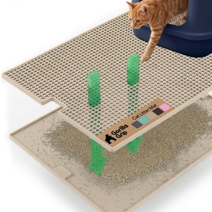 image:imageGORILLA GRIP Cat Litter Box Mat Dual Layer Silicone Tray 24x15 GrayBeige