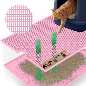 image:imageGORILLA GRIP Cat Litter Box Mat Dual Layer Silicone Tray 24x15 GrayPink