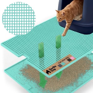 image:imageGORILLA GRIP Cat Litter Box Mat Dual Layer Silicone Tray 24x15 GrayTurquoise