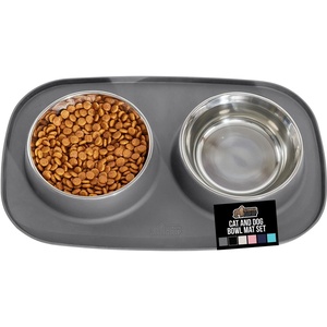image:imageGORILLA GRIP Dog Bowl Set with Feeding Mat 304 Stainless Steel 2 Cup GrayGray