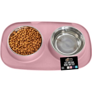 image:imageGORILLA GRIP Dog Bowl Set with Feeding Mat 304 Stainless Steel 2 Cup GrayLight Pink