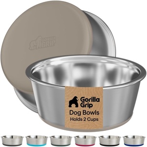 image:imageGORILLA GRIP Dog Bowls Food Grade Stainless Steel Set of 2 2 Cup BlackBeige
