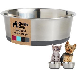 image:imageGORILLA GRIP Dog Bowls Food Grade Stainless Steel Set of 2 2 Cup BlackGray
