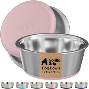 image:imageGORILLA GRIP Dog Bowls Food Grade Stainless Steel Set of 2 2 Cup BlackLight Pink