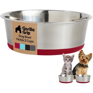 image:imageGORILLA GRIP Dog Bowls Food Grade Stainless Steel Set of 2 2 Cup BlackRed