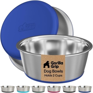 image:imageGORILLA GRIP Dog Bowls Food Grade Stainless Steel Set of 2 2 Cup BlackRoyal Blue
