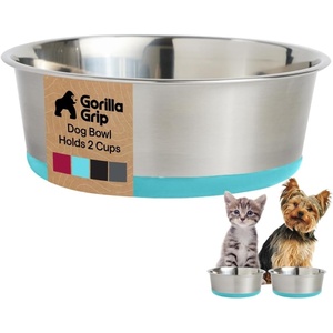 image:imageGORILLA GRIP Dog Bowls Food Grade Stainless Steel Set of 2 2 Cup BlackTurquoise