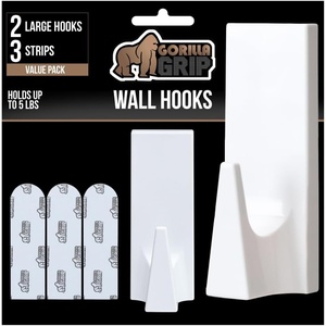 image:imageGORILLA GRIP Heavy Duty Adhesive Reusable Wall Hooks 5 Pack MetalWhite