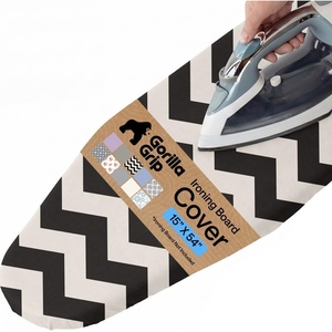 image:imageGORILLA GRIP Padded Ironing Board Cover 15x54 SilverChevron BlackLinen