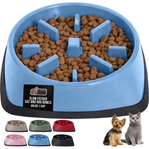 image:imageGORILLA GRIP Patented Slow Feeder Dog and Cat Bowl BPA Free 2 Cup GrayLight Blue