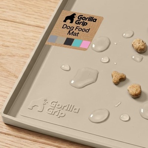 image:imageGORILLA GRIP Waterproof Dog Food Mat Pet Feeding Placemat 12x8 GrayBeige