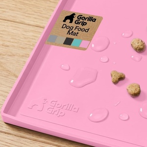 image:imageGORILLA GRIP Waterproof Dog Food Mat Pet Feeding Placemat 12x8 GrayPink
