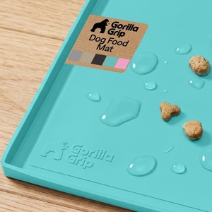 image:imageGORILLA GRIP Waterproof Dog Food Mat Pet Feeding Placemat 12x8 GrayTurquoise