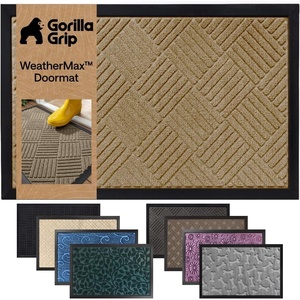 image:imageGORILLA GRIP WeatherMAX Door Mat Indoor Outdoor Use 29x17 Gray DiamondBeige Diamond