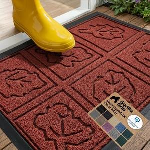 image:imageGORILLA GRIP WeatherMAX Door Mat Indoor Outdoor Use 29x17 Gray DiamondBurgundy Leaves