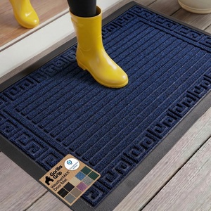image:imageGORILLA GRIP WeatherMAX Door Mat Indoor Outdoor Use 29x17 Gray DiamondNavy Greek Keys