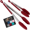 image:imageGORILLA GRIP Stainless Steel Kitchen Tongs for Cooking 2 PK BlackRed