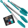 image:imageGORILLA GRIP Stainless Steel Kitchen Tongs for Cooking 2 PK BlackTurquoise