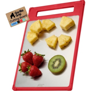 image:imageGORILLA GRIP 304 Stainless Steel and Plastic Cutting Board 16x11 BlackRed