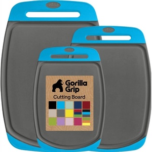 image:imageGORILLA GRIP BPAFree Reversible Kitchen Cutting Board Set of 3 BlackGrayAqua