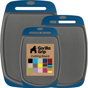 image:imageGORILLA GRIP BPAFree Reversible Kitchen Cutting Board Set of 3 BlackGrayBlue