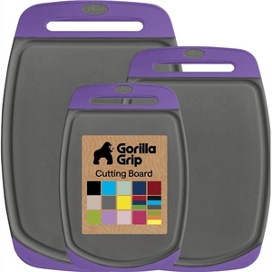 image:imageGORILLA GRIP BPAFree Reversible Kitchen Cutting Board Set of 3 BlackGrayPurple