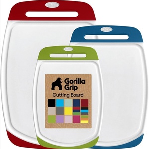 image:imageGORILLA GRIP BPAFree Reversible Kitchen Cutting Board Set of 3 BlackRedBlueLime