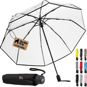 image:imageGORILLA GRIP Compact Travel Size Umbrella for Rain Sleek Design BlackClear