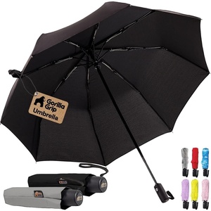 image:imageGORILLA GRIP Compact Travel Size Umbrella for Rain Sleek Design BlackGray  Black