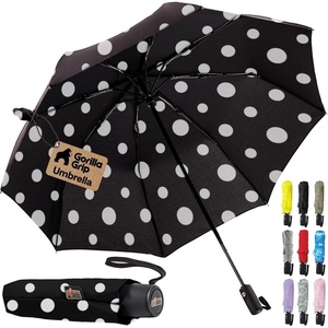 image:imageGORILLA GRIP Compact Travel Size Umbrella for Rain Sleek Design BlackPolka Dots