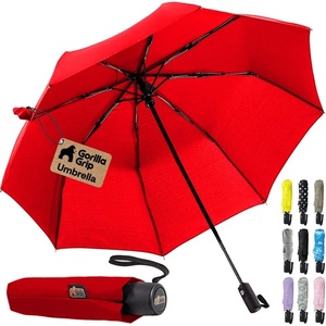 image:imageGORILLA GRIP Compact Travel Size Umbrella for Rain Sleek Design BlackRed