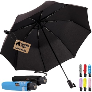 image:imageGORILLA GRIP Compact Travel Size Umbrella for Rain Sleek Design BlackSky Blue Clouds  Black