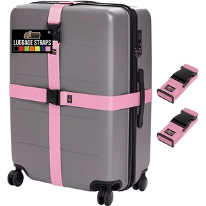 image:imageGORILLA GRIP Heavy Duty Luggage Straps for Suitcase 2 Pack GreenPink