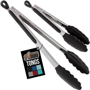 image:imageGORILLA GRIP Stainless Steel Kitchen Tongs for Cooking 2 PK BlackBlack
