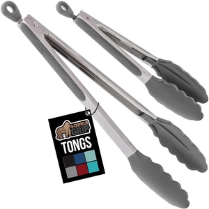 image:imageGORILLA GRIP Stainless Steel Kitchen Tongs for Cooking 2 PK BlackGray