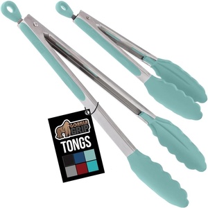image:imageGORILLA GRIP Stainless Steel Kitchen Tongs for Cooking 2 PK BlackMint