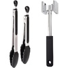 image:imageGorilla Grip Stainless Steel Silicone Tongs Set of 2 and Heavy Duty Meat Tenderizer Heat Resistant Silicone Tongs Size 7 and 9IN Spiked Side Meat Tenderizer Both In Black Color 2 Item Bundle