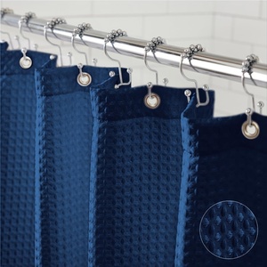 image:imageGORILLA GRIP Gray Waffle Style Textured Fabric Shower Curtain 72x72Navy