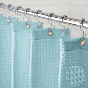 image:imageGORILLA GRIP Gray Waffle Style Textured Fabric Shower Curtain 72x72Spa Blue