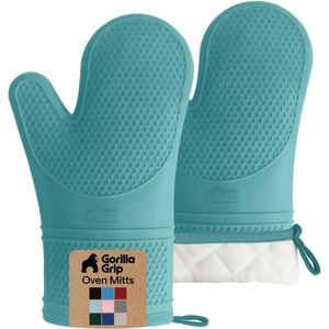 image:imageGORILLA GRIP Silicone Oven Mitts 550F Heat Resistant 125x83 BlackTurquoise