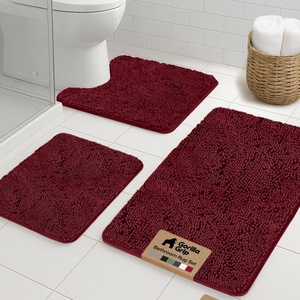image:imageGORILLA GRIP Bathroom Area Rug Sets 2 Piece Soft Chenille 30x20 GreyBurgundy