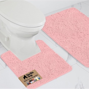 image:imageGORILLA GRIP Bathroom Area Rug Sets 2 Piece Soft Chenille 30x20 GreyLight Pink