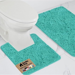 image:imageGORILLA GRIP Bathroom Area Rug Sets 2 Piece Soft Chenille 30x20 GreyTurquoise