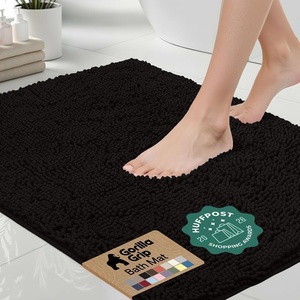 image:imageGORILLA GRIP Chenille Bath Rug Mat for Oval Toilet Base 24x19 GrayBlack