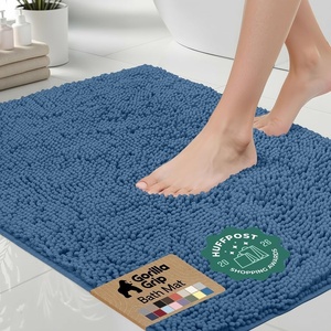 image:imageGORILLA GRIP Chenille Bath Rug Mat for Oval Toilet Base 24x19 GrayBlue