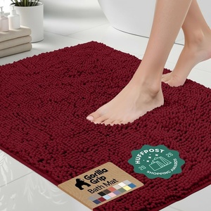 image:imageGORILLA GRIP Chenille Bath Rug Mat for Oval Toilet Base 24x19 GrayBurgundy